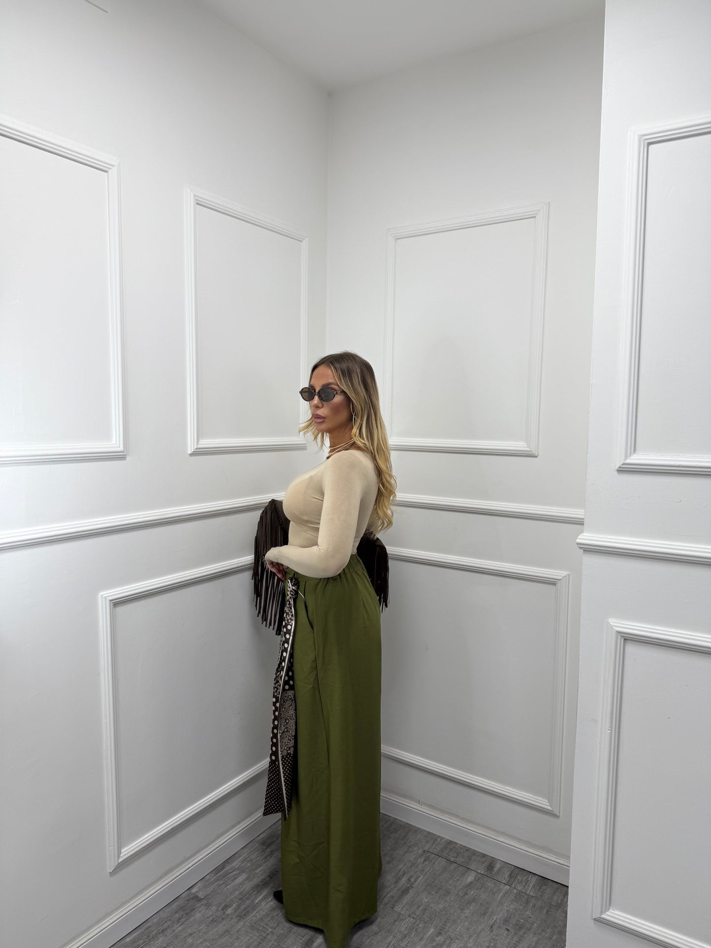 Pantaloni palazzo con foulard Must Have verde kiwi 18188