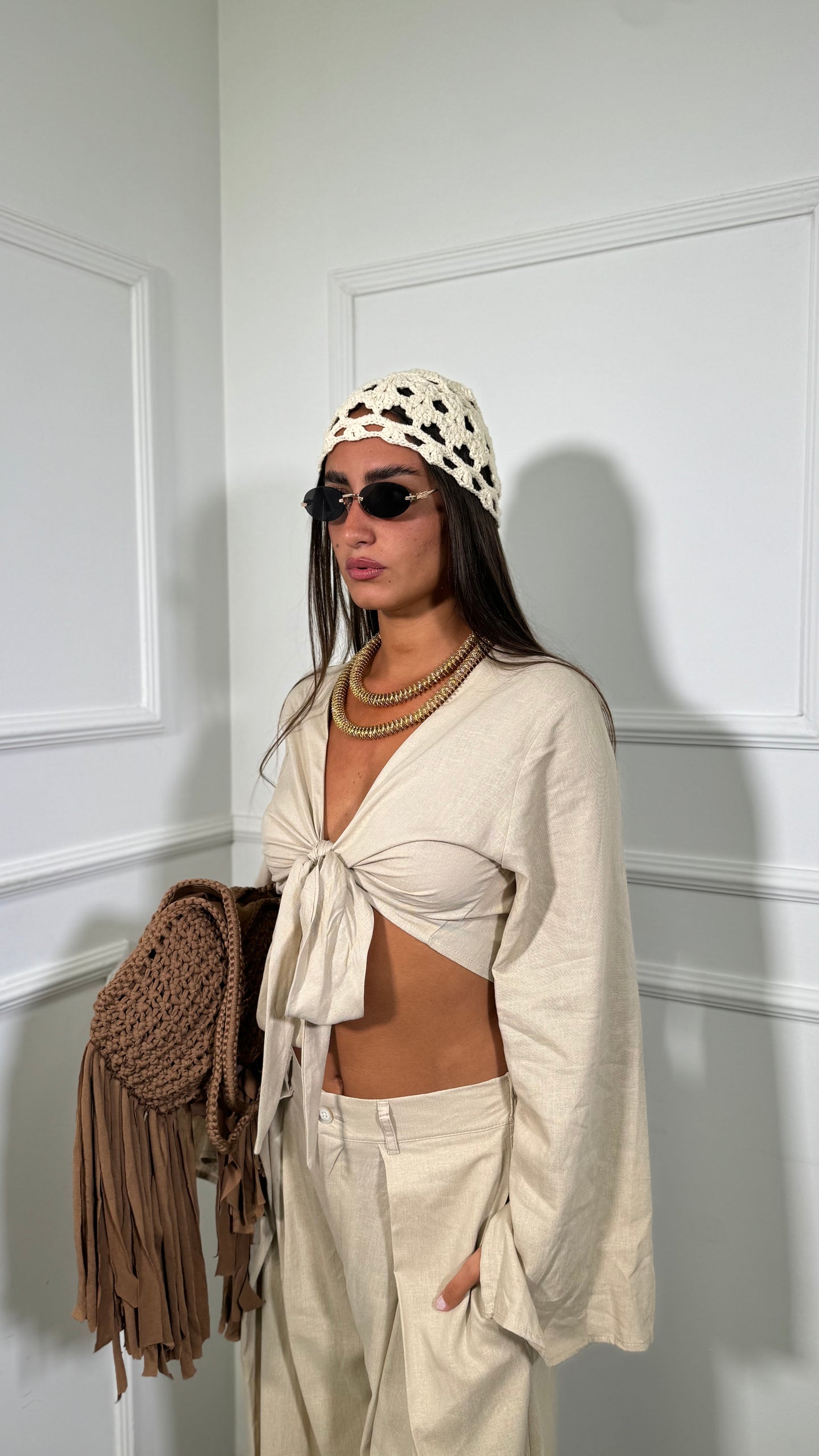 Coordinato misto lino San Diego by justwest beige jw1974