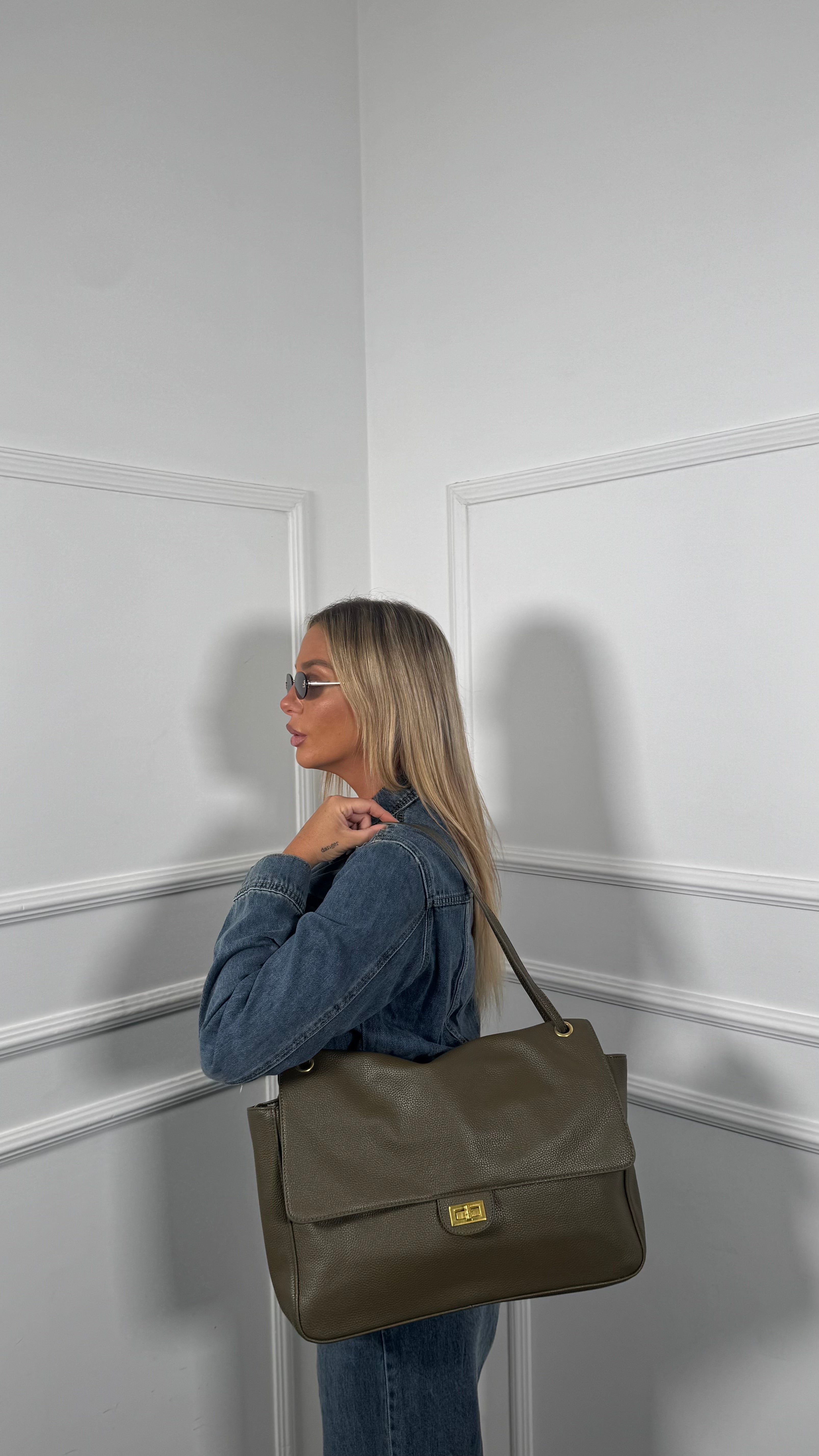 Borsa maxi ecopelle verde oliva 2389