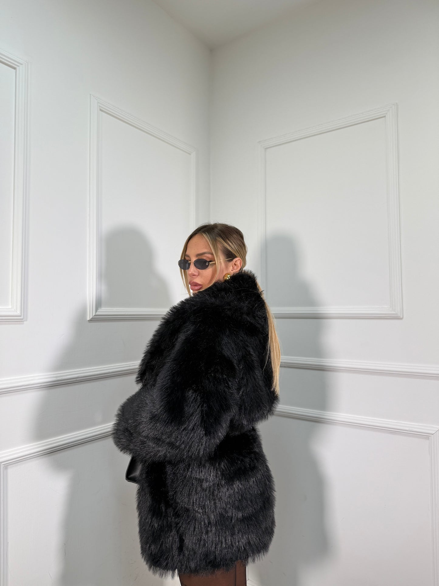 Ecofur midi con cintura Artic nera 5735