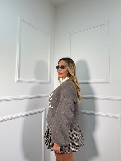 Gonna pieghe asimmetrica a quadretti marrone 25755