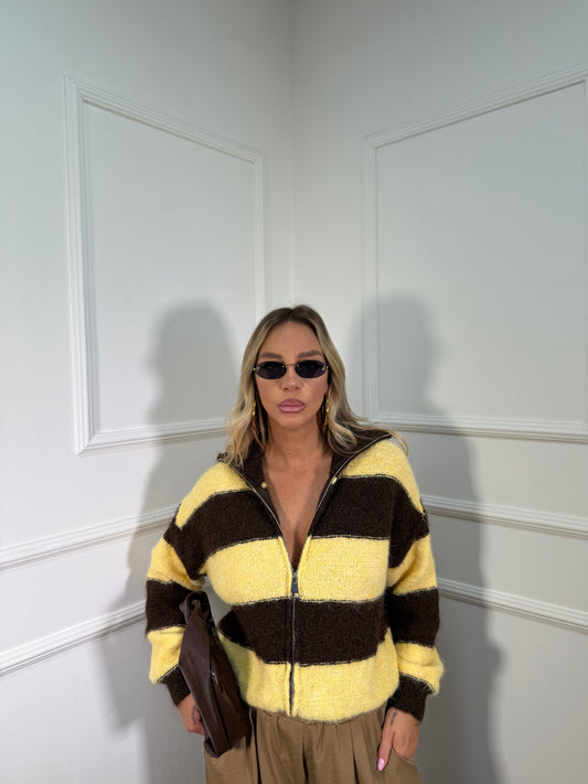 Maglioncino con zip misto lana giallo/cacao 51201