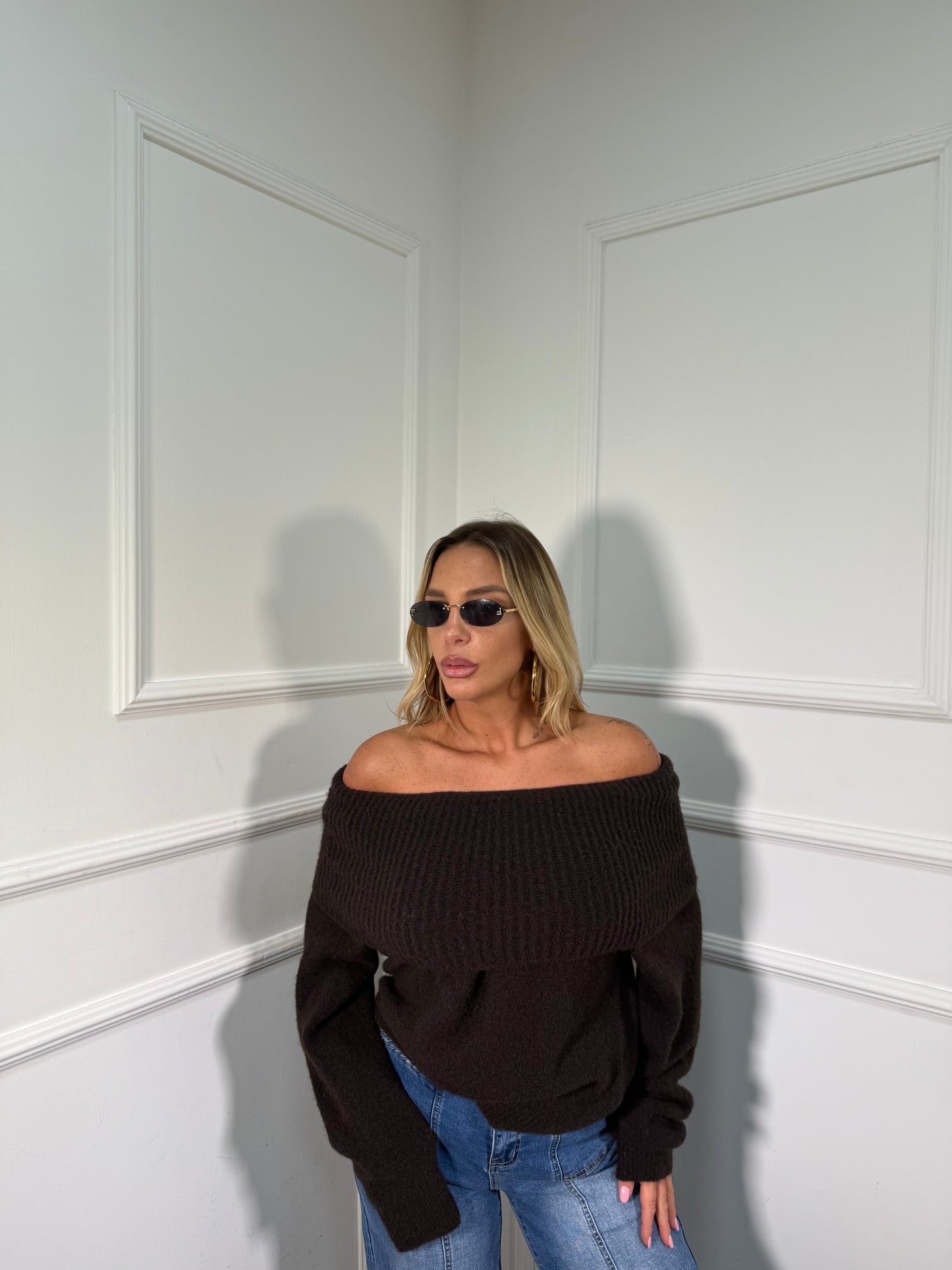 Maxi pull scollo a barca Candy cioccolato 33895