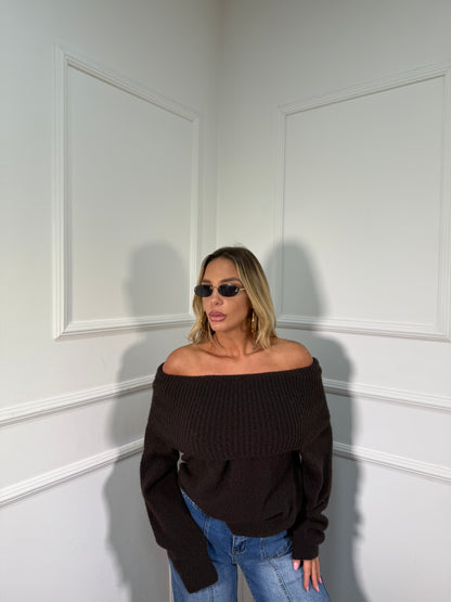 Maxi pull scollo a barca Candy cioccolato 33895