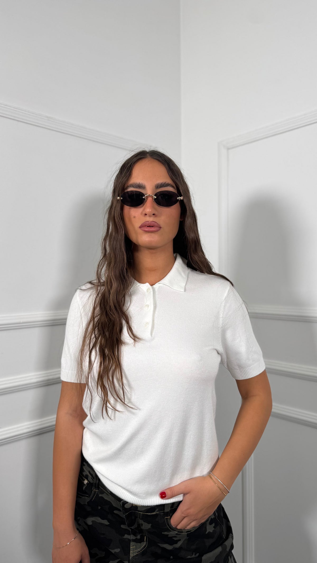 Polo Olly mezza manica lana rasata bianca 8203