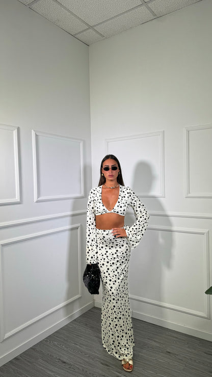 Coordinato in lycra a pois Amantea fondo panna 12174