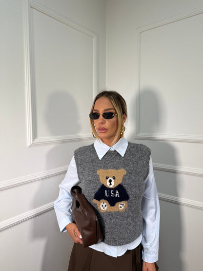 Gilet in lana cotta Teddy grigio 25780