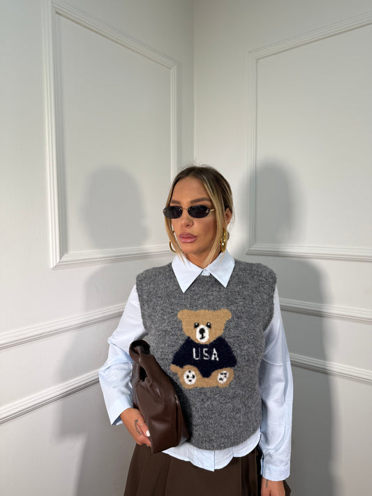 Gilet in lana cotta Teddy grigio 25780