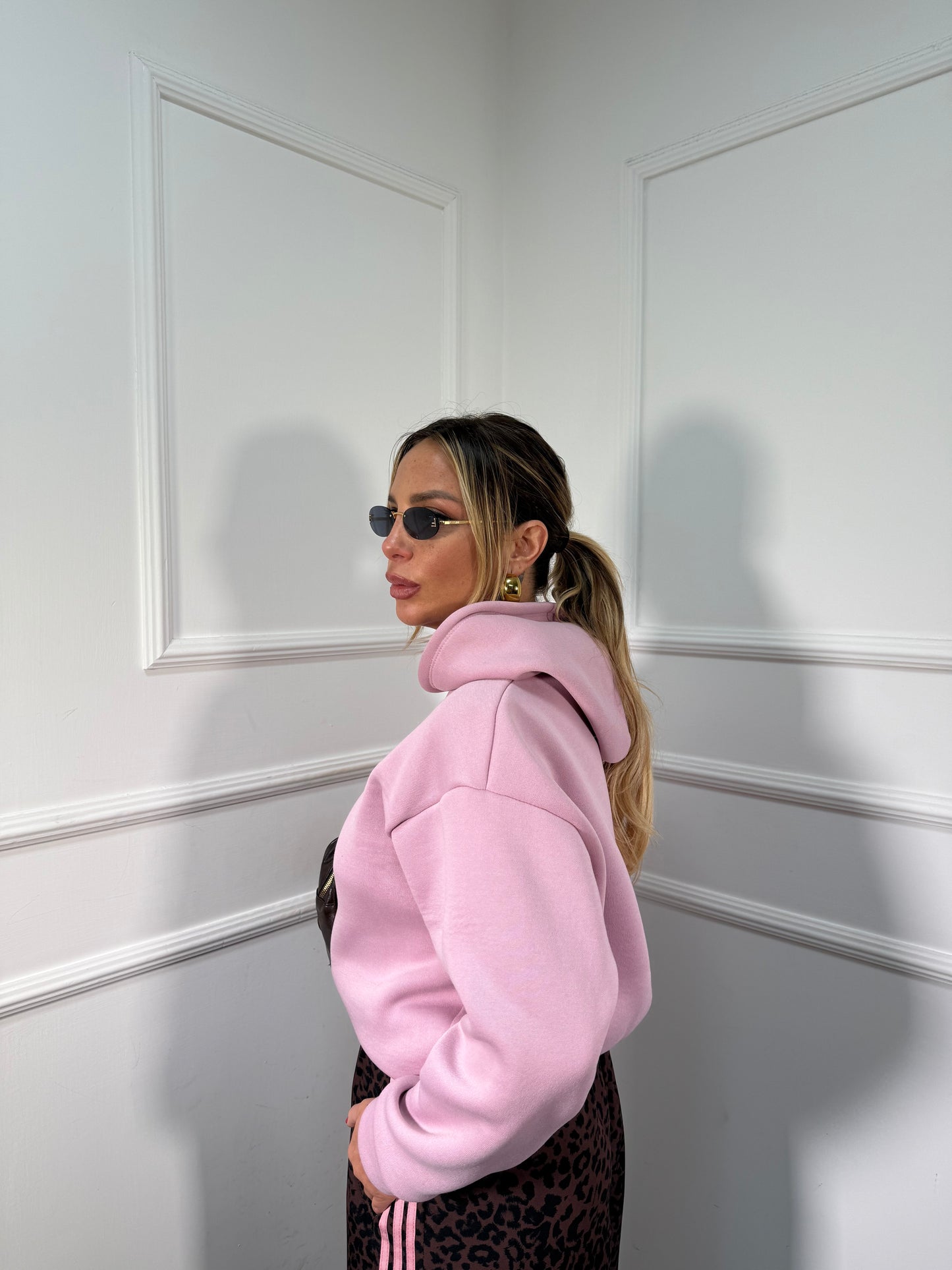 Felpa in pile con cappuccio Feel rosa 25762