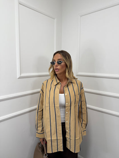 Camicia oversize a righe Gabry cappuccino/nera 3033