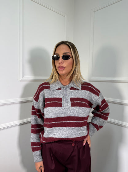 Pullover polo in misto lana Dilan grigio/bordeaux wh2510