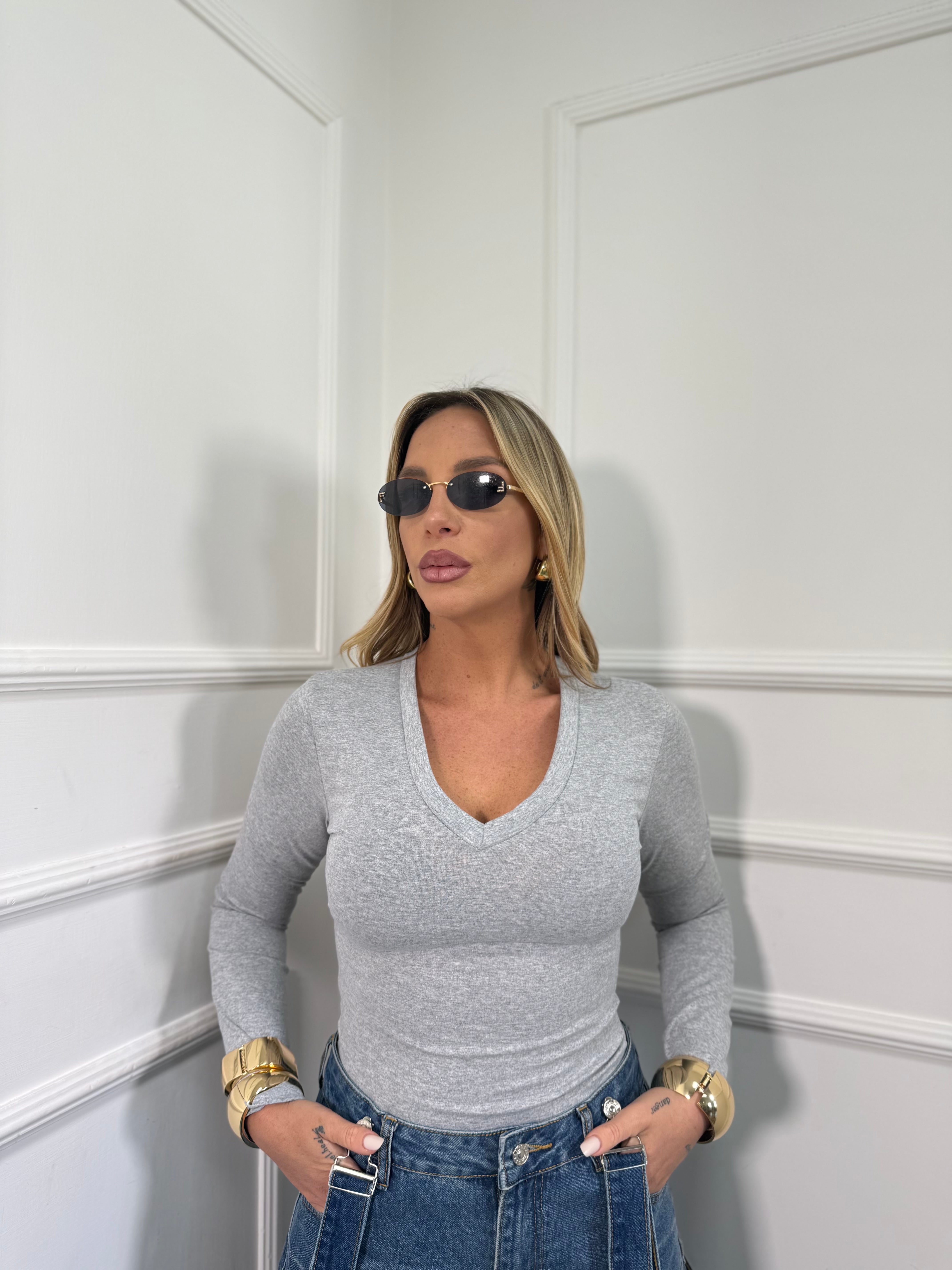 Shirt scollo a V in cotone All Day (vari colori) 5529