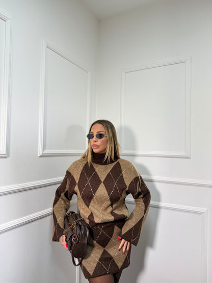 Coordinato rombi in misto lana Ginger camel/cioccolato 3960