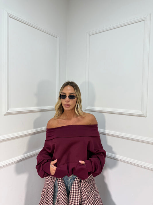 Felpa scollo a barca bordeaux 97037