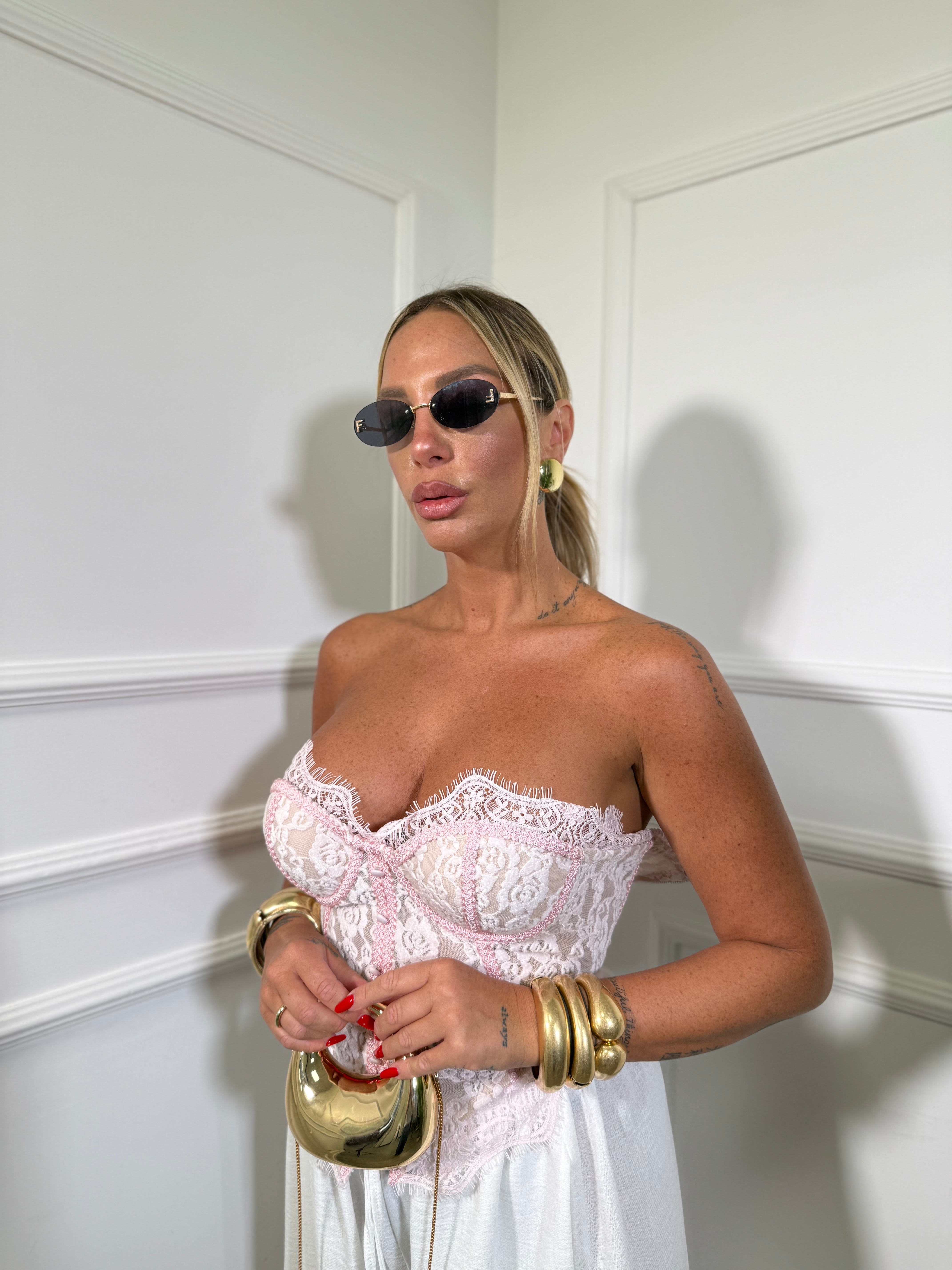 Bustier in pizzo Giselda rosa