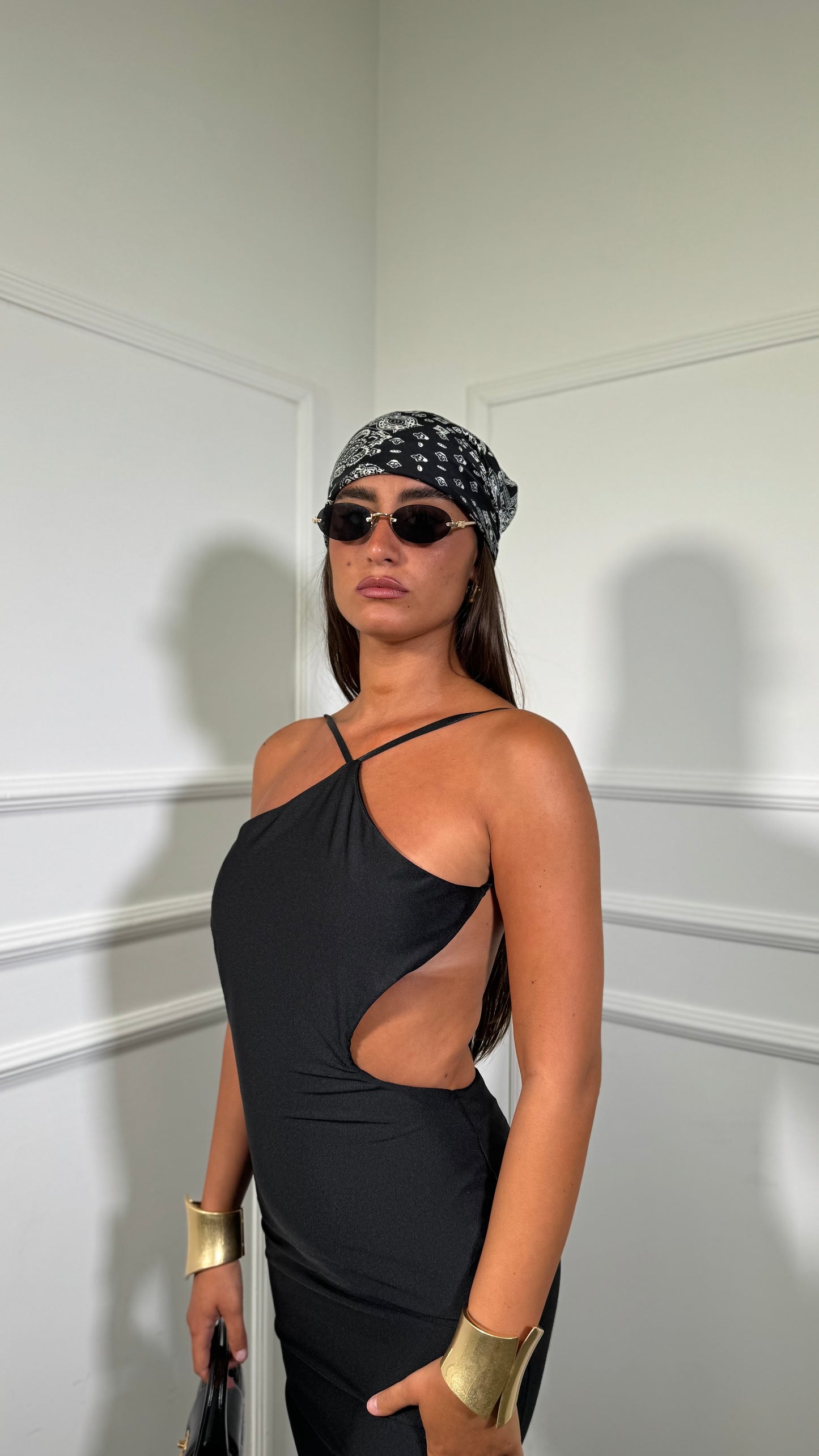 Abito midi in lycra cut out Flaminia nero 11768