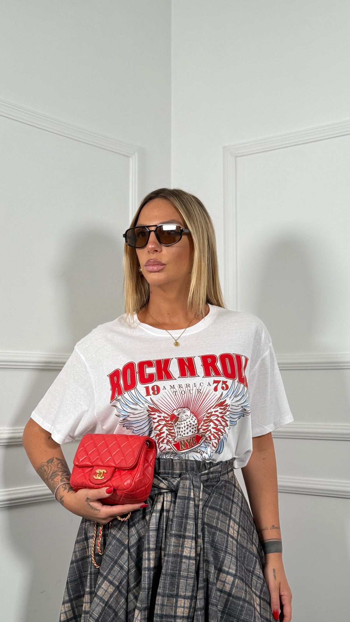 T-shirt oversize Rock N Roll bianca