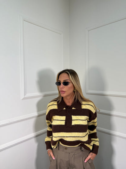 Pullover polo in misto lana Dilan giallo/cacao wh2510