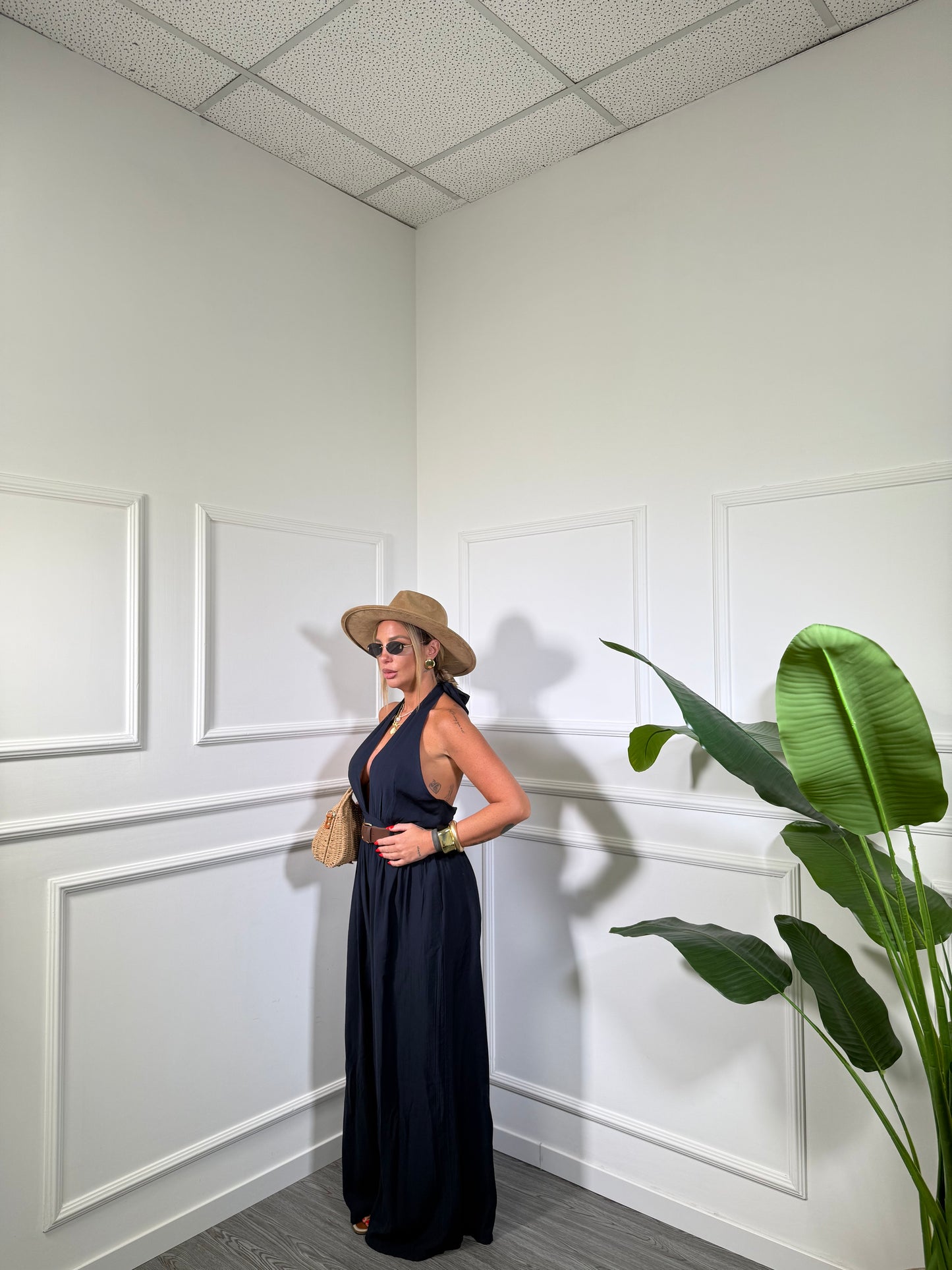 Jumpsuit palazzo in viscosa con cintura Mara blu 58199