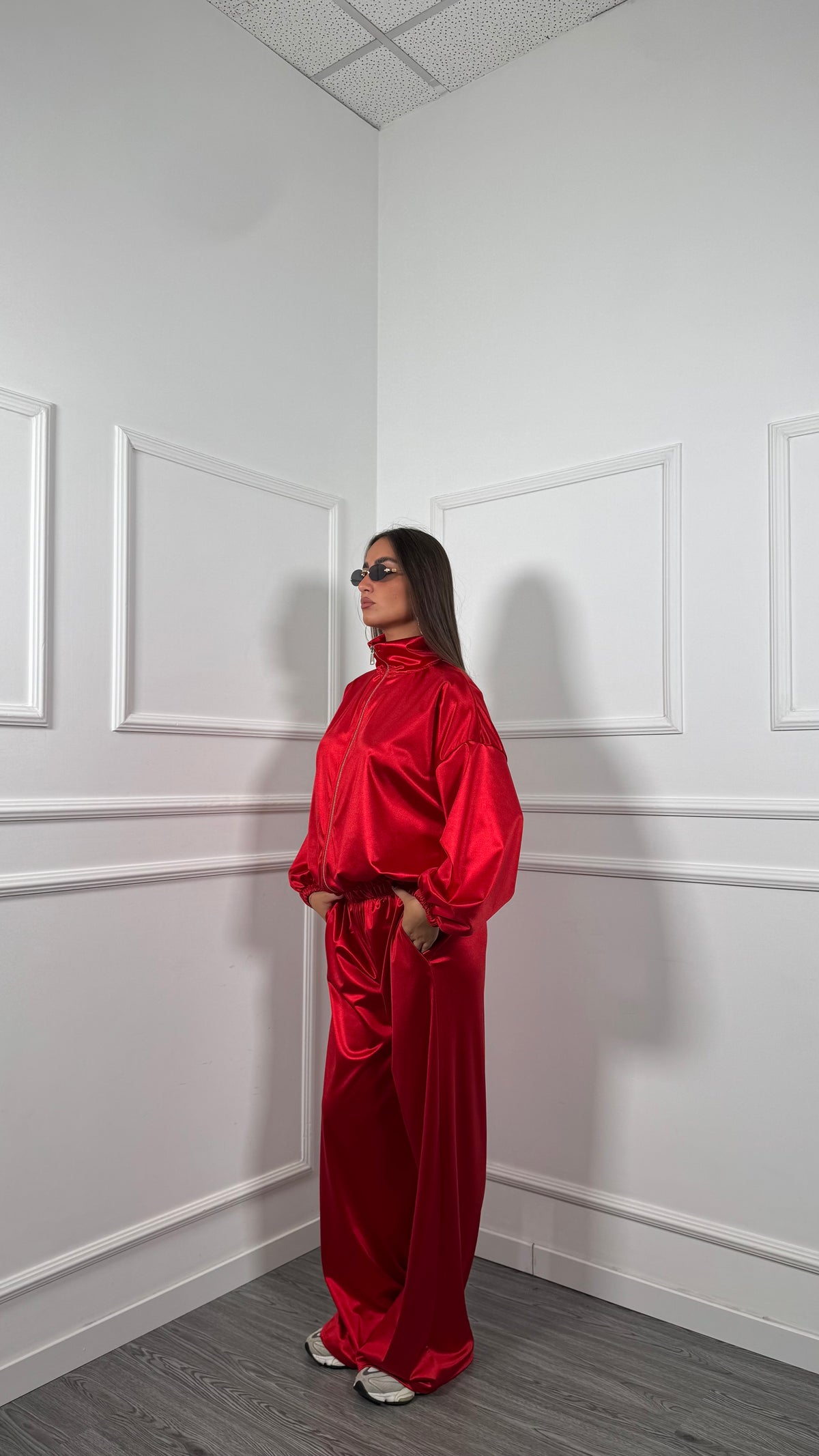 Coordinato tuta in raso Glow rosso m8776