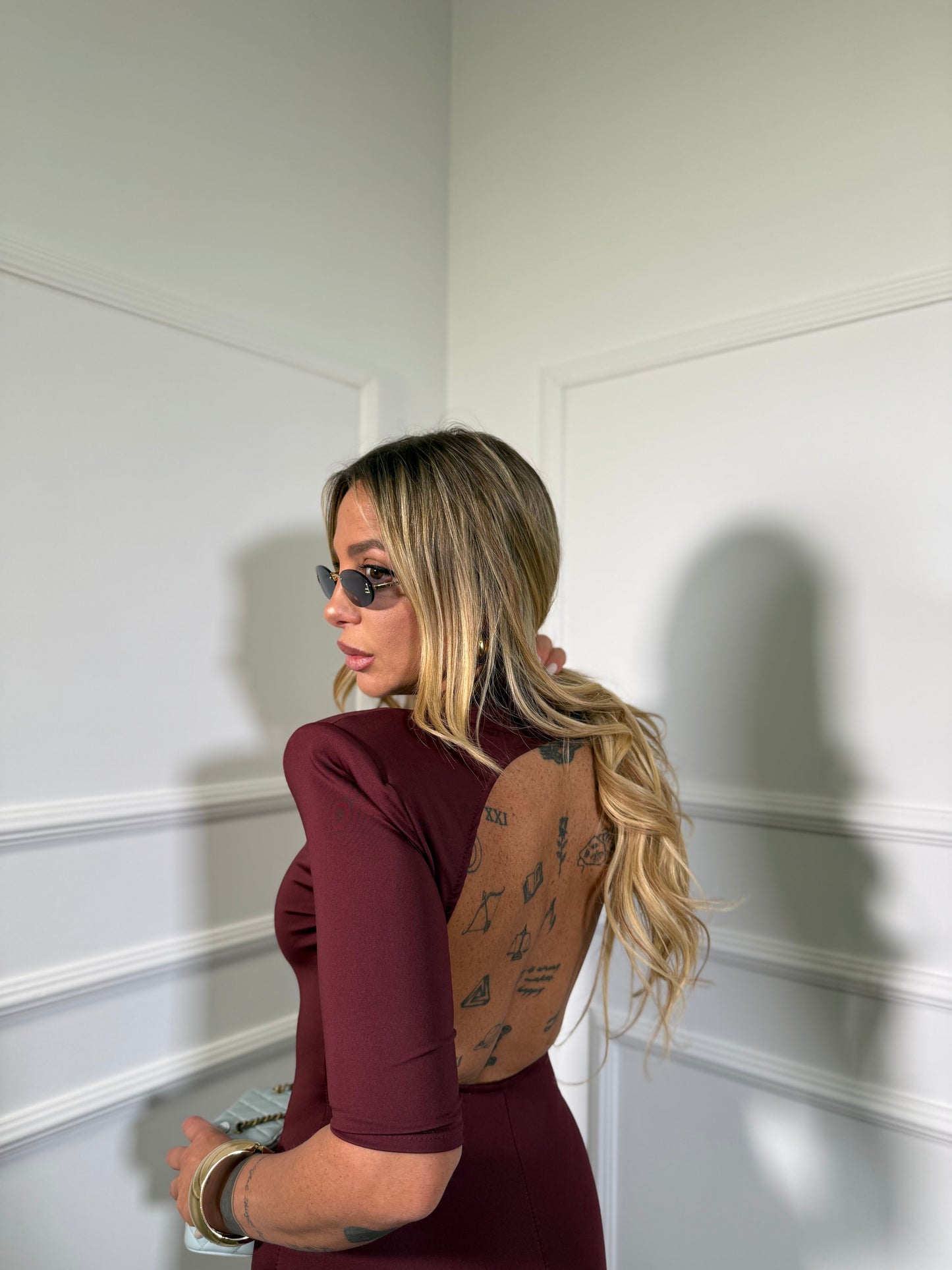 Jumpsuit in lycra con spalline scollo sul retro Elinor bordeaux 80122