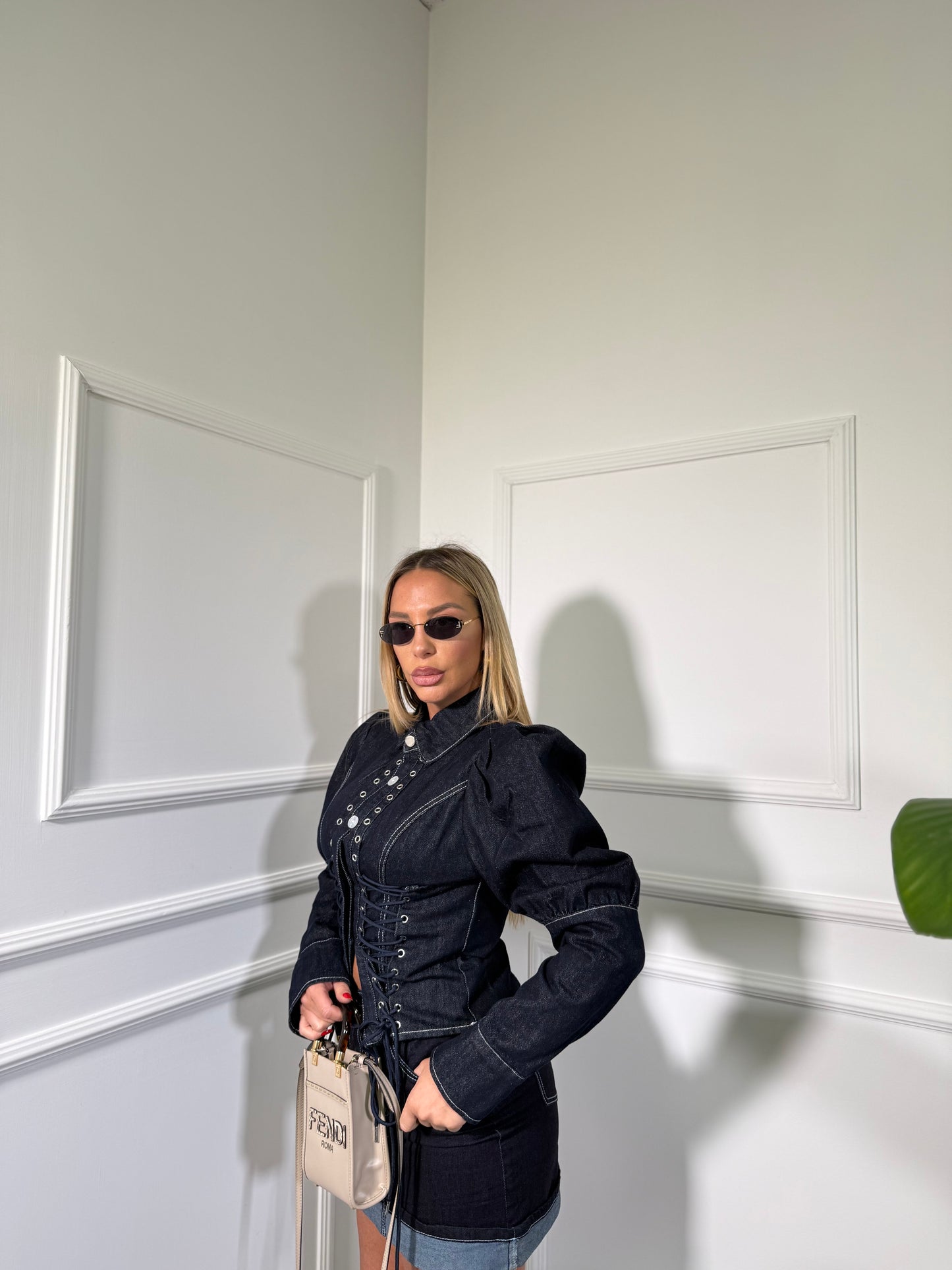 Gonna in denim con piegone lavaggio zero 6438