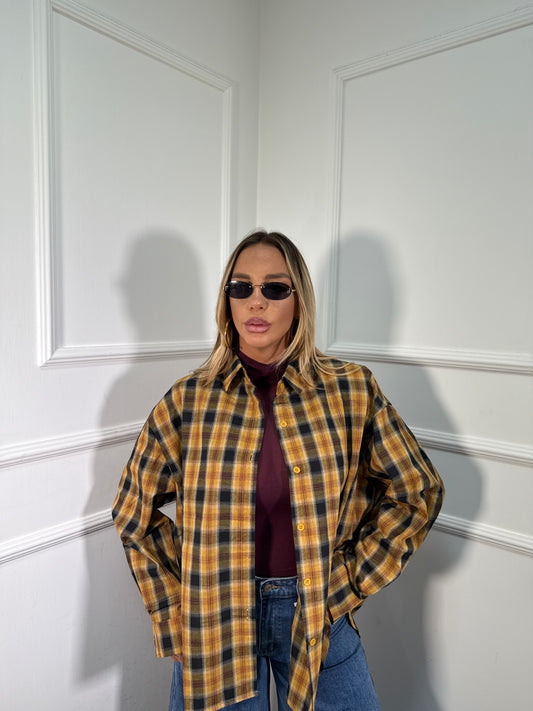 Camicia oversize con spalline Vibes senape/bordeaux mf2695