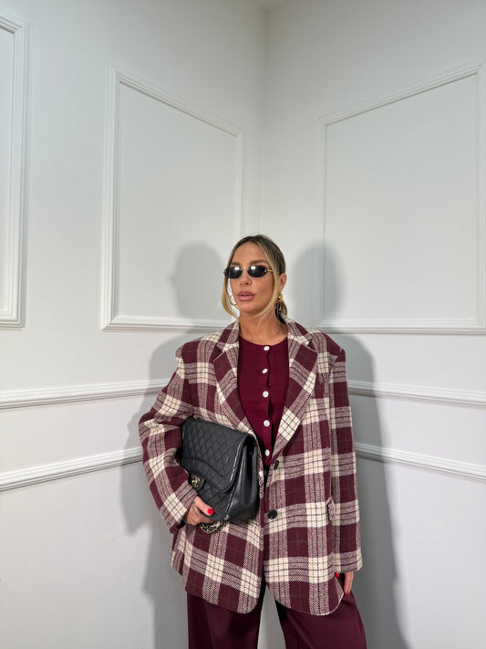 Cappottino in lana cotta a quadri British bordeaux l9308 by lumina