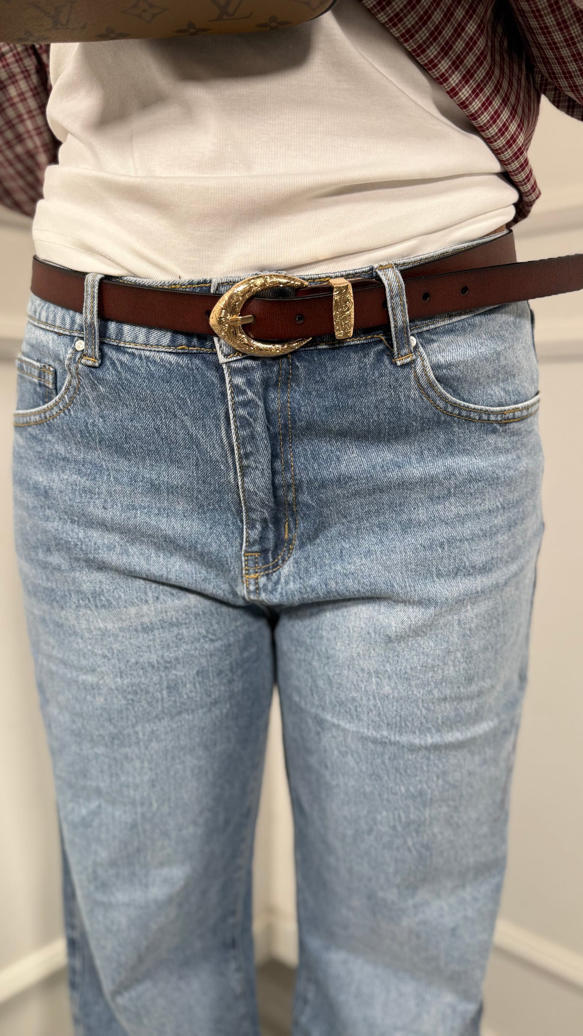 Cintura sottile ecopelle marrone