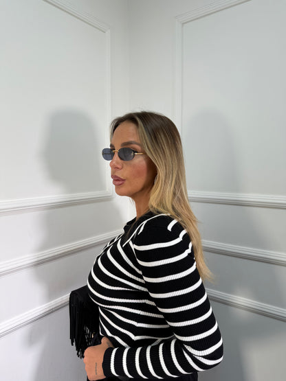 Body polo con bottoncini nero/bianco 9722