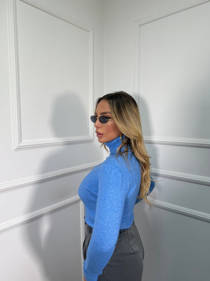 Maglioncino collo alto in lana cotta Everyday azzurro g091