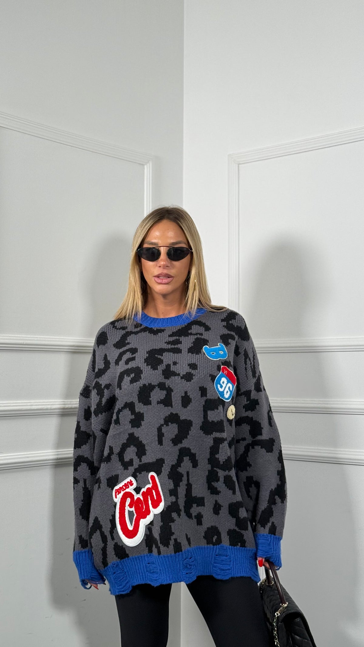 Maxipullover misto lana maculato Curvy Fearless grigio antracite wh2865