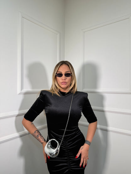 Abito midi in velluto collo alto Jasmin nero 27393