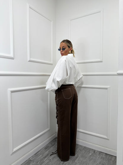Jeans stringato marrone s22053