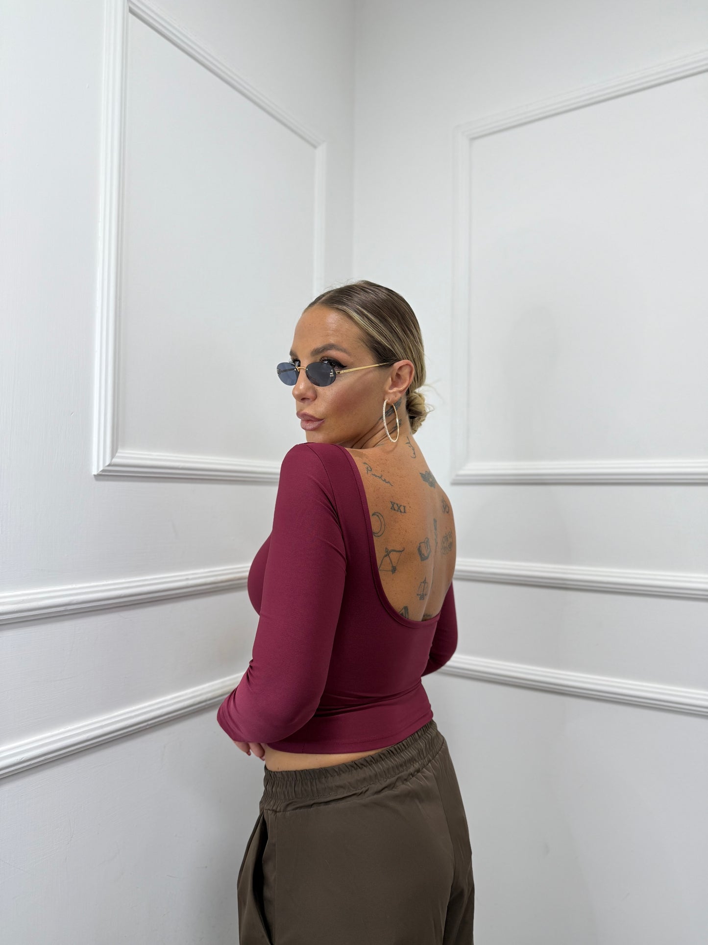 Shirt in lycra scollo squadrato bordeaux 16378