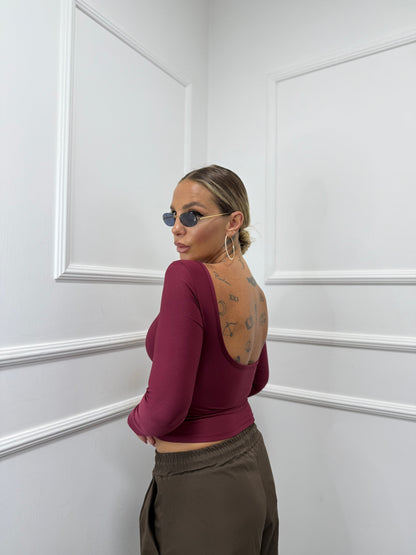 Shirt in lycra scollo squadrato bordeaux 16378