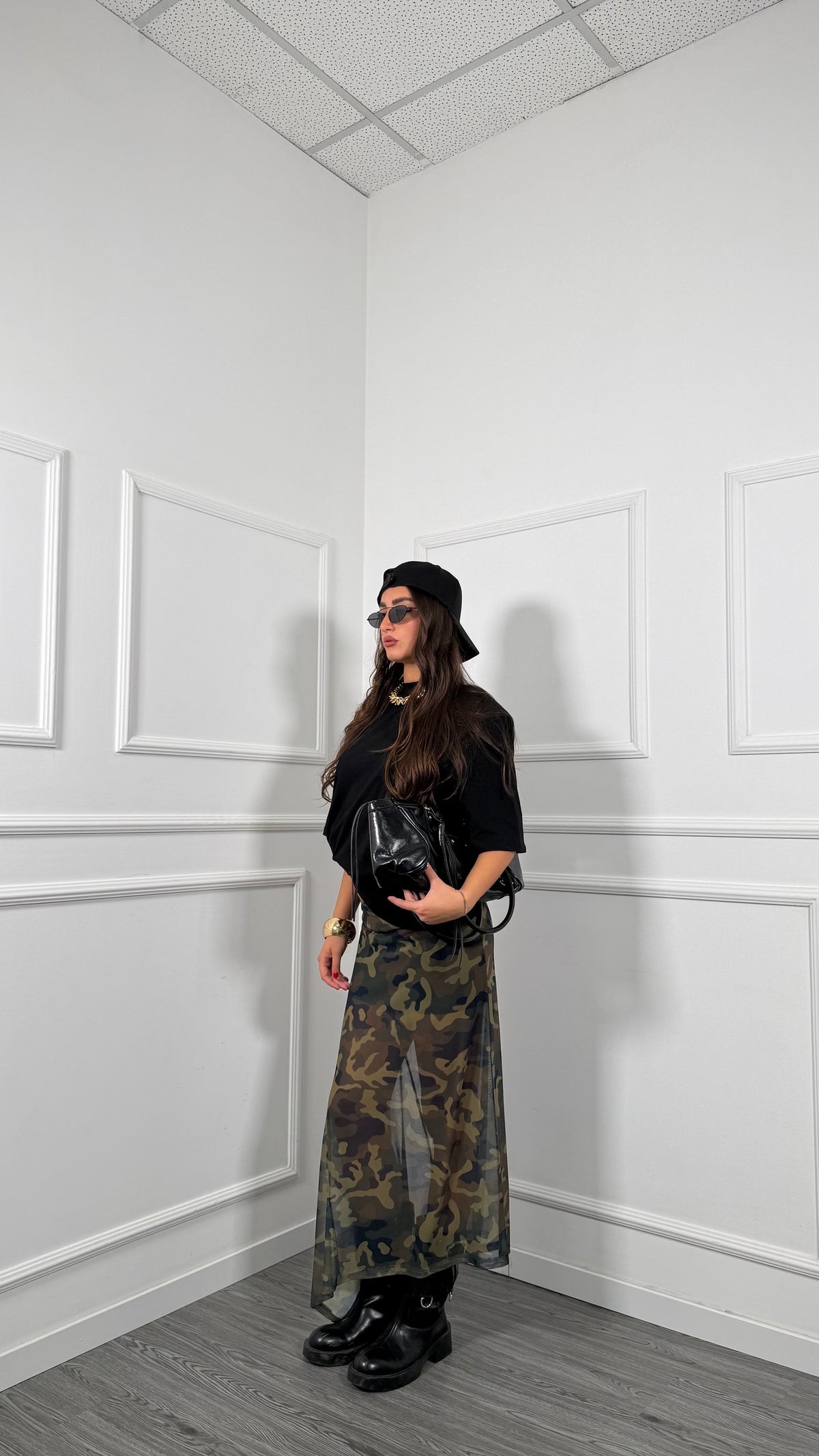 Gonna asimmetrica in chiffon militare by lumina ld6264