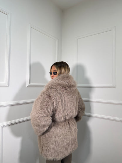 Ecofur midi con cintura Artic taupe 5735