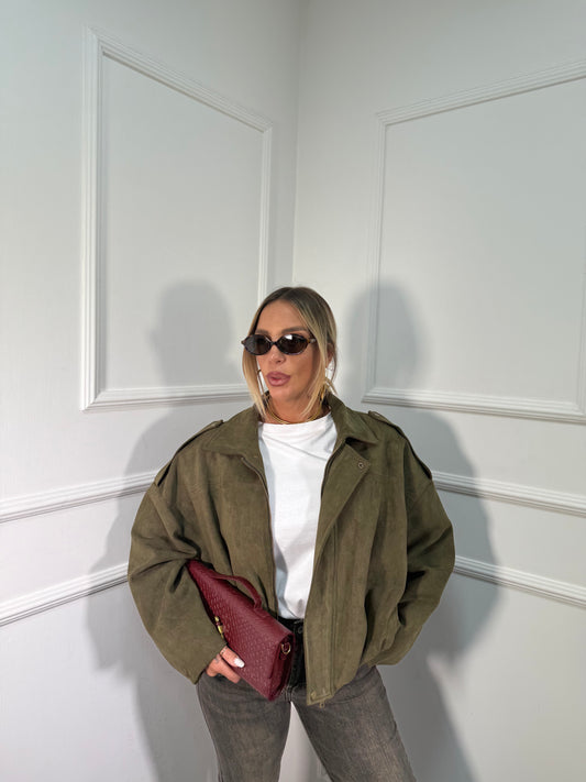 Bomber eco camoscio oversize Influencer verde oliva