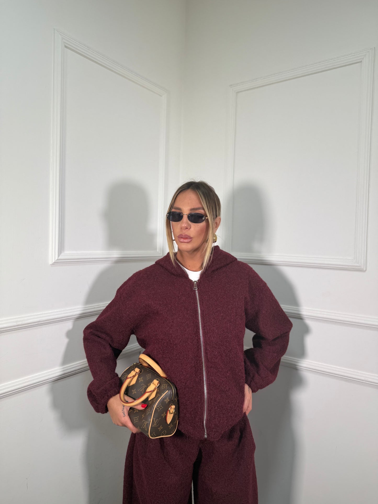 Coordinato tuta lana cotta Bear bordeaux 50815