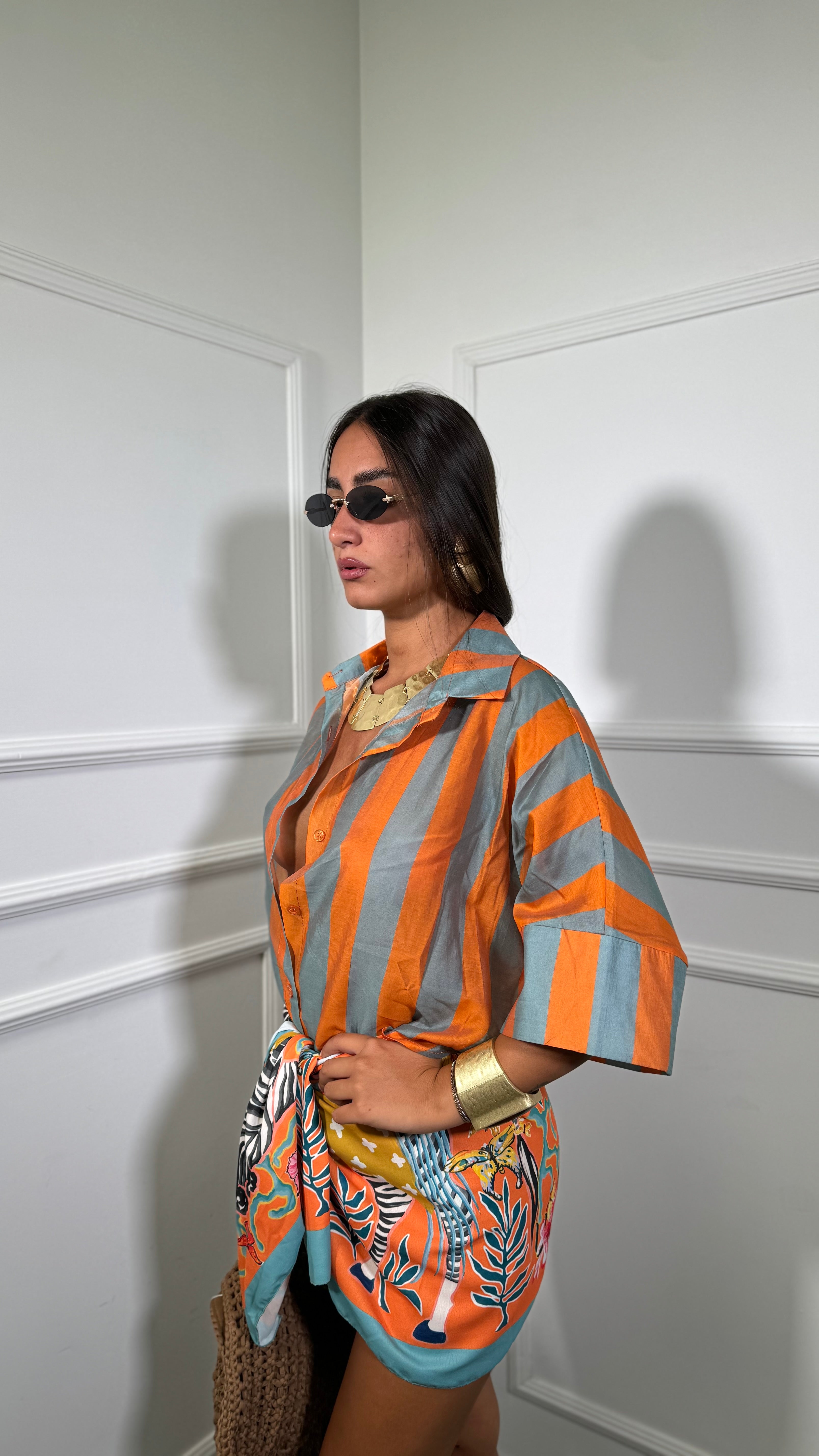 Gonna pareo corta Carribean arancio/turchese 2450402