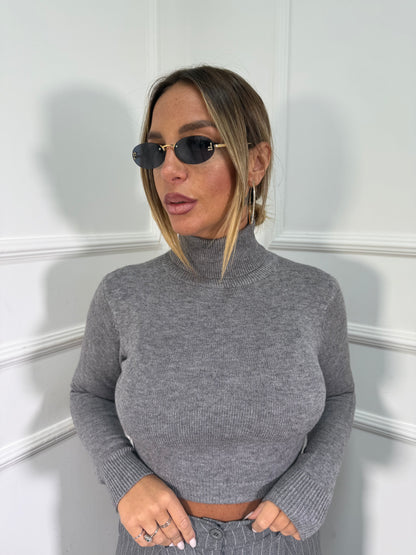 Maglioncino crop collo alto grigio em2020