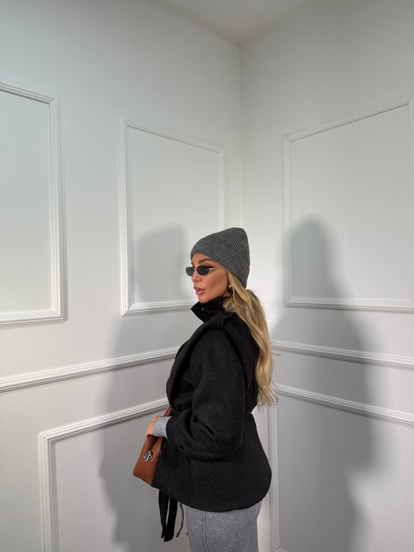 Cappotto in lana cotta collo alto Vienna grigio antracite 5969