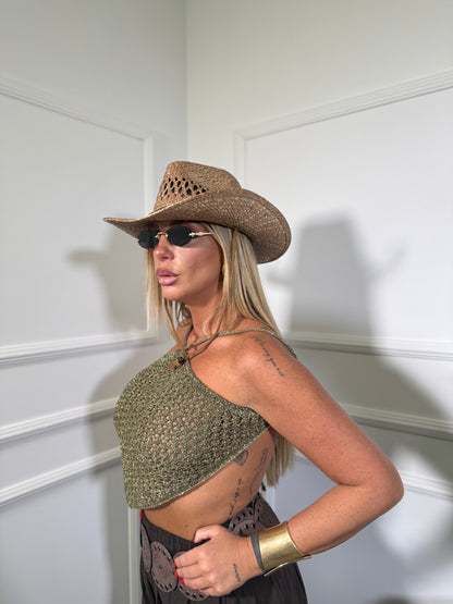 Top in filo a trapezio in lurex Ushuaia verde militare 2621
