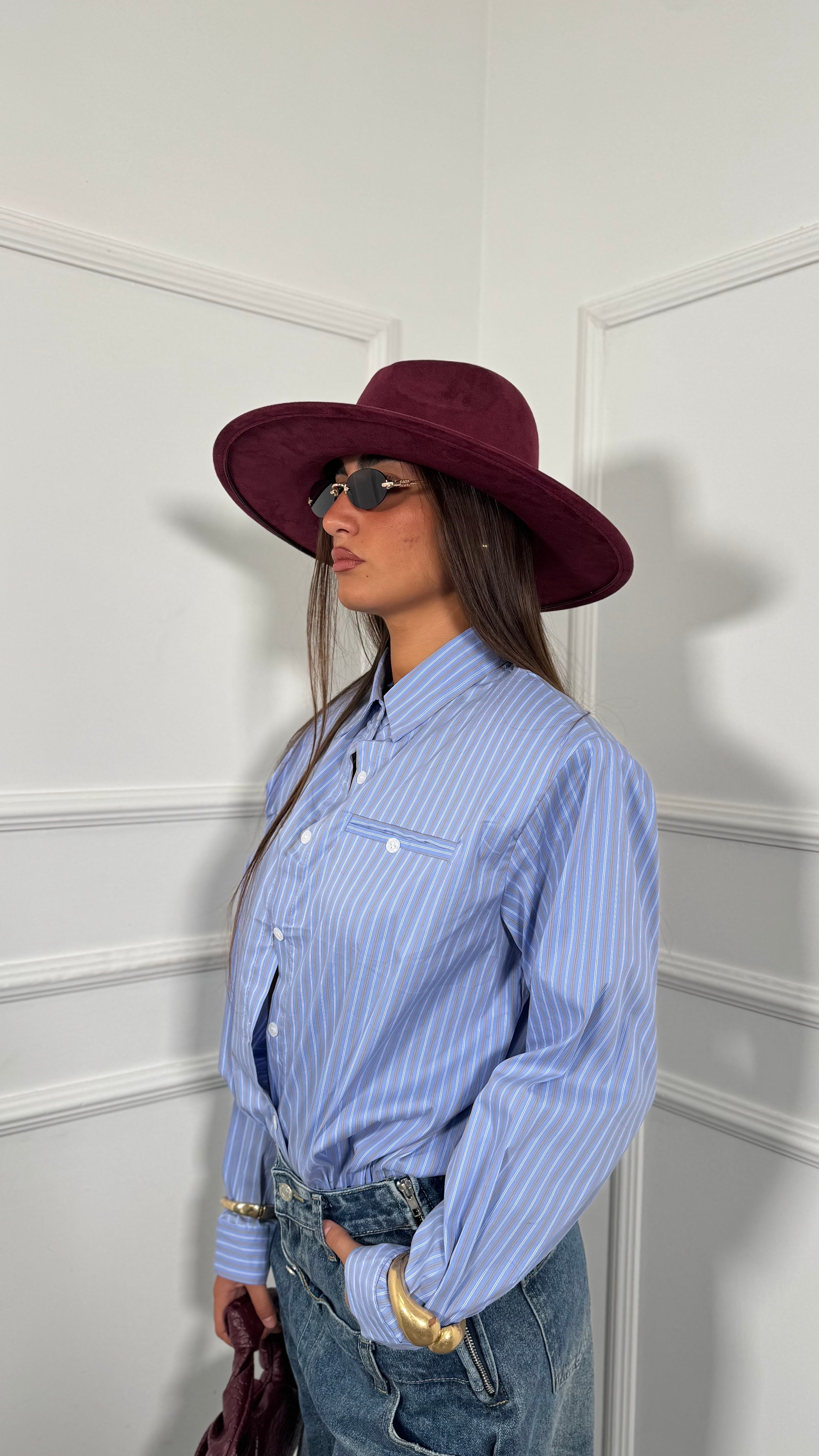 Camicia a righe con spalline Dehlia azzurra 19570