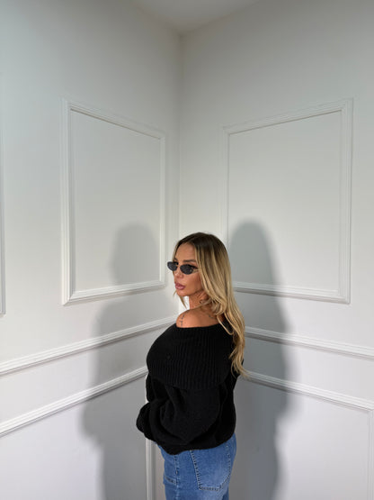 Maxi pull scollo a barca Candy nero 33895