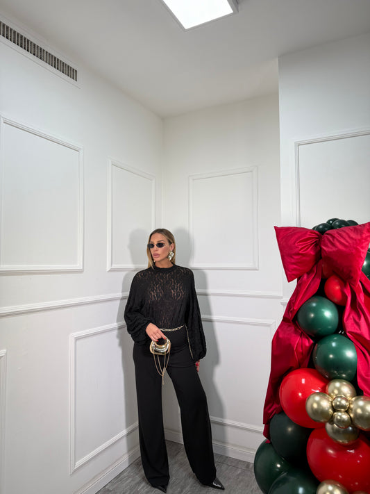 Jumpsuit a palazzo con pizzo Hanita nera 45258