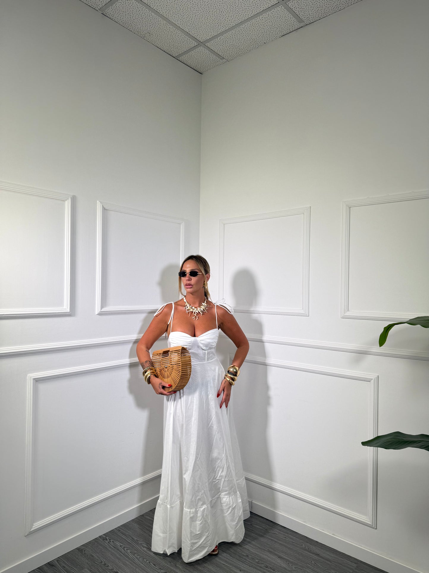 Abito midi in cotone Marlena bianco 33330-28