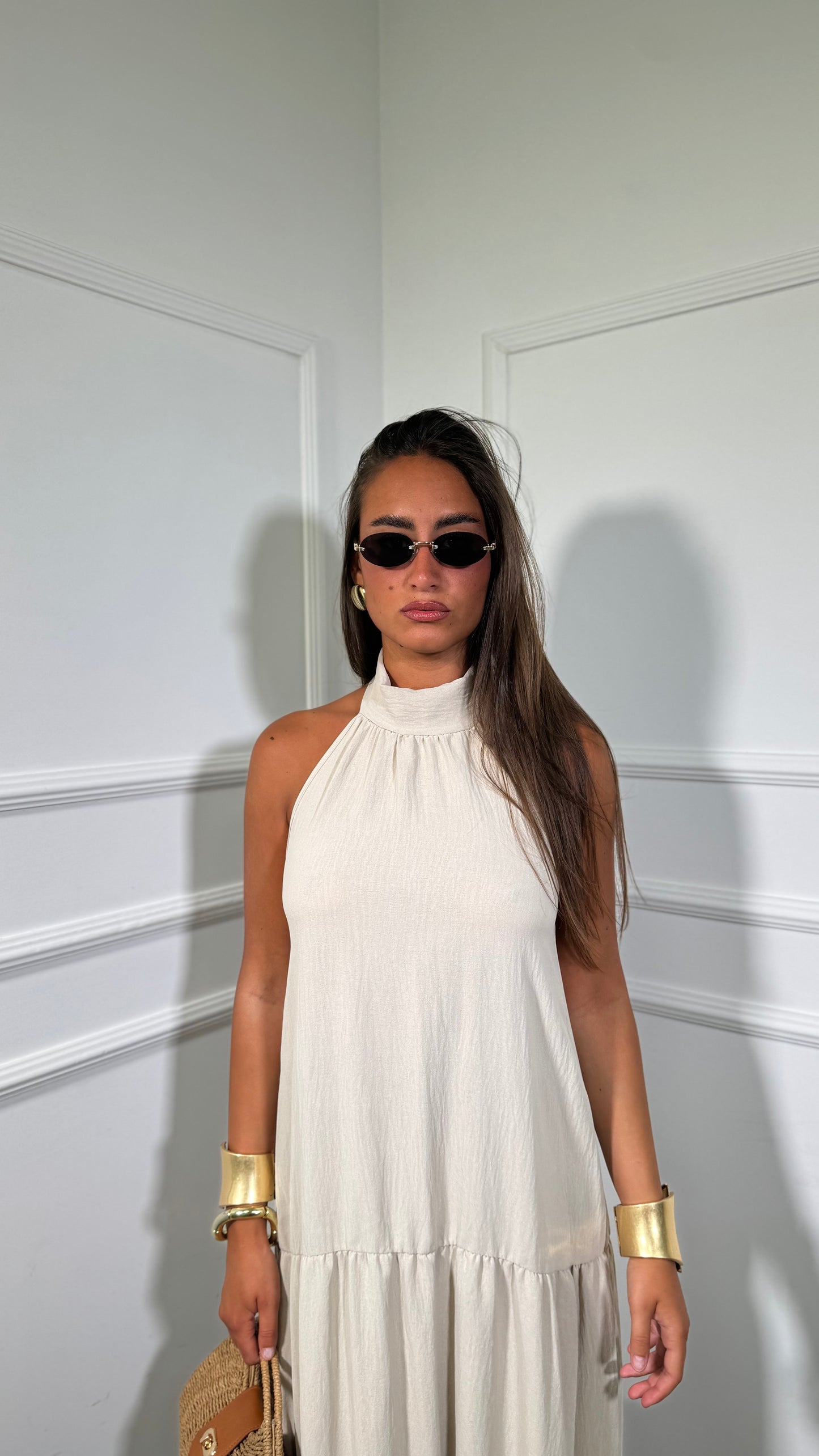 Abito midi con balze Desy sabbia
