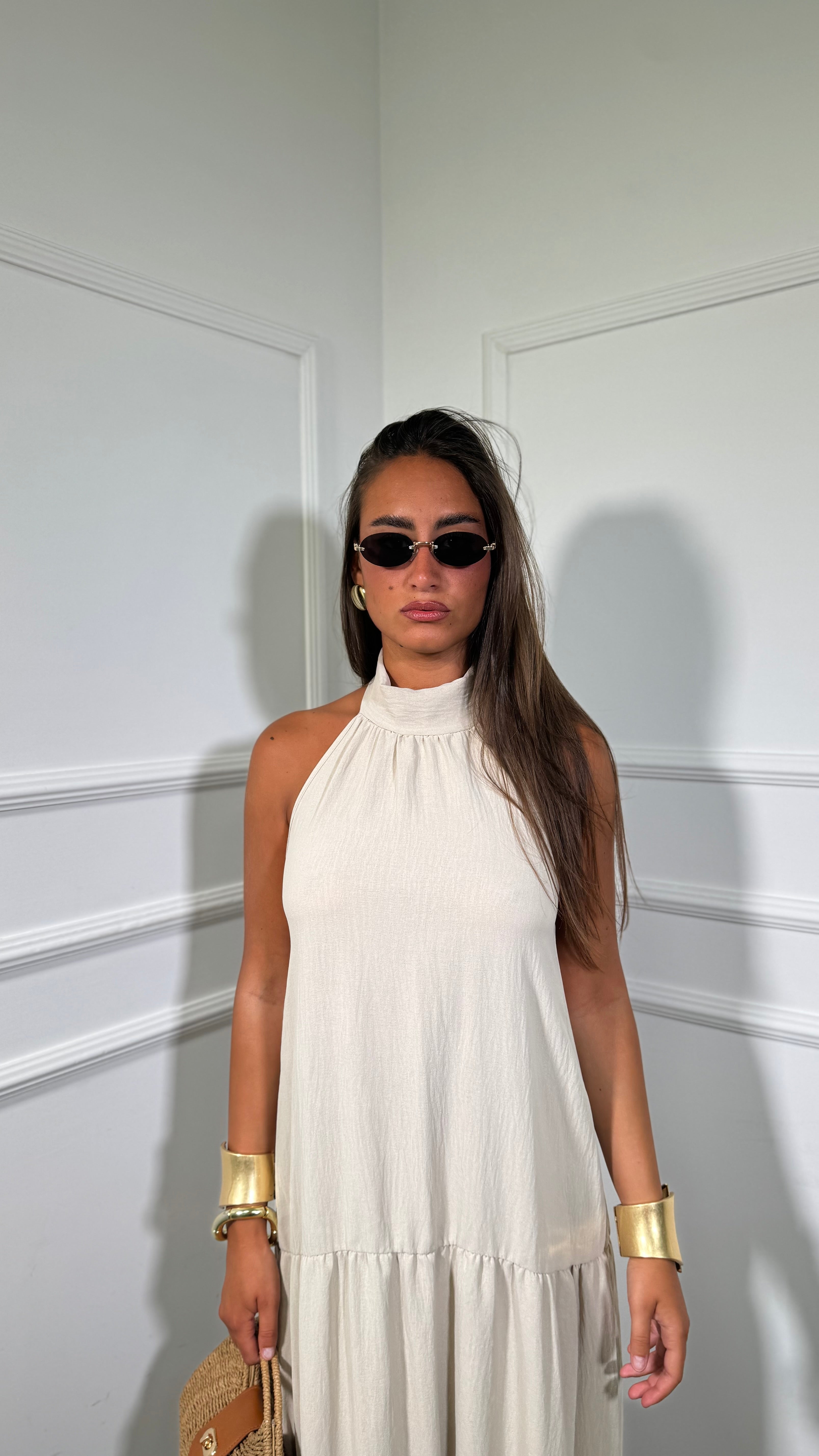 Abito midi con balze Desy sabbia